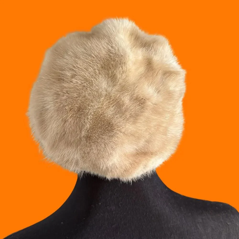 50's vintage blonde mink fur mob wife old hollywood pillbox hat XS Tsontos Furs